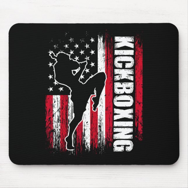 Us American Flag Kickboxing Fighter Kickboxer Mart Mouse Pad (Front)
