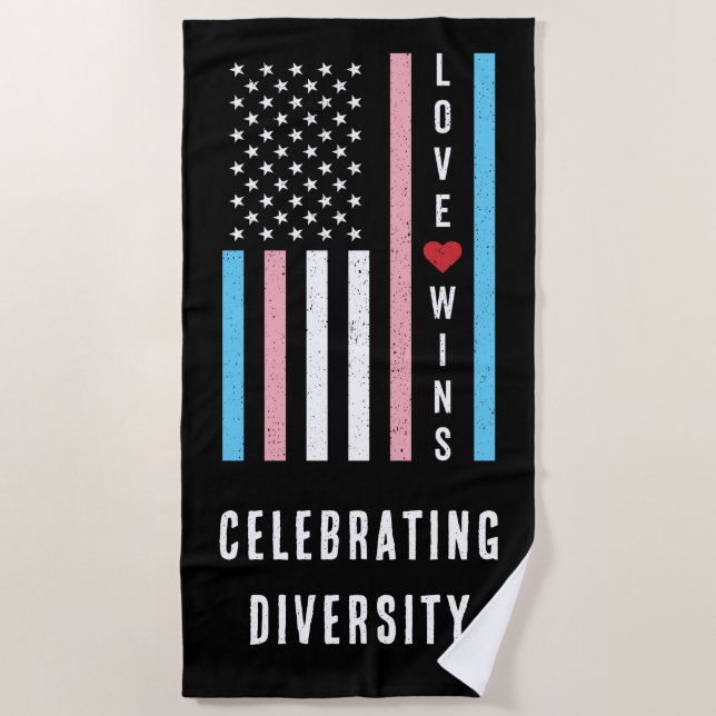 US American Flag Love Wins LGBTQ Transgender Pride Beach Towel (Front)