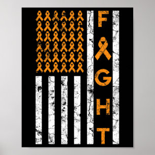 Us American Flag Orange Ribbon Leukaemia Awareness Poster