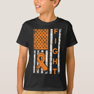 Us American Flag Orange Ribbon Leukaemia Awareness T-Shirt