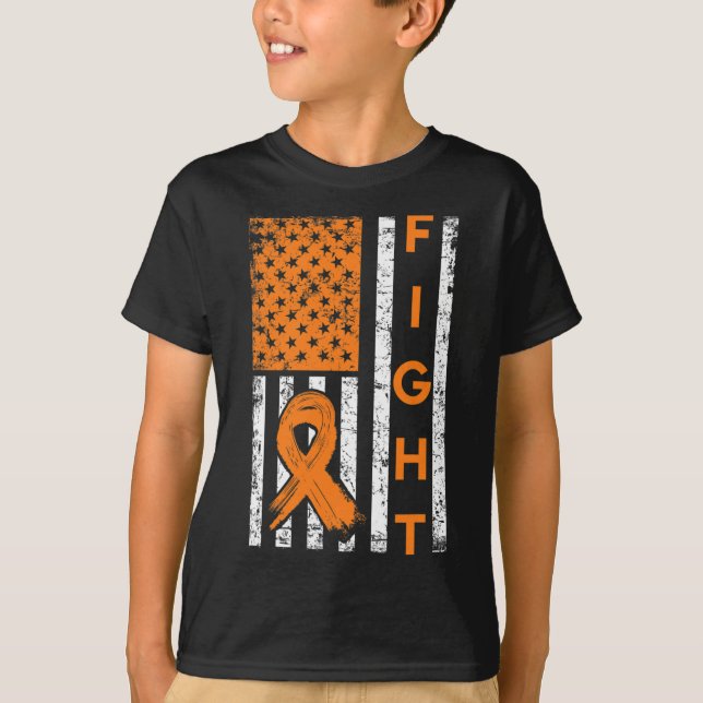 Us American Flag Orange Ribbon Leukaemia Awareness T-Shirt (Front)