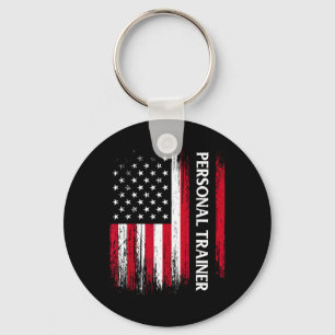 Us American Flag Personal Trainer Fitness Instruct Key Ring