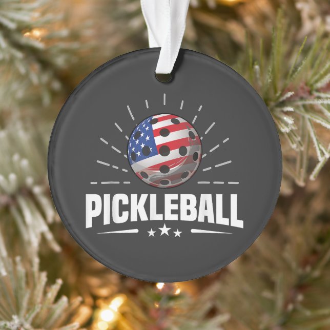 US American Flag Pickleball Player Ornament (Tree)
