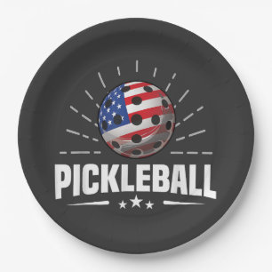 US American Flag Pickleball Player Paper Plate