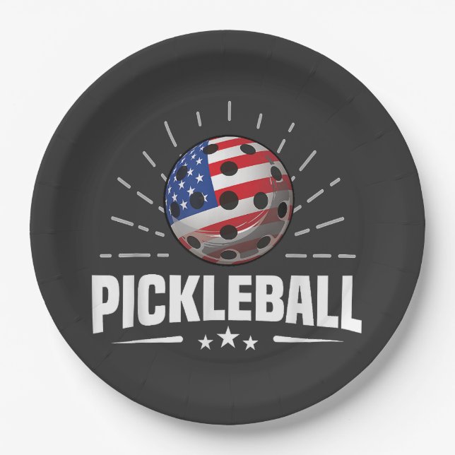 US American Flag Pickleball Player Paper Plate (Front)