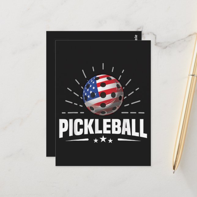 US American Flag Pickleball Player Postcard (Front/Back In Situ)
