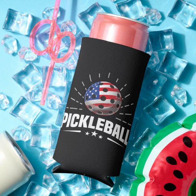 US American Flag Pickleball Player Seltzer Can Cooler (In Situ Summer)