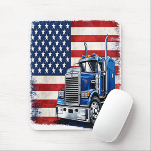 US American Flag Semi Truck Driver Mouse Pad
