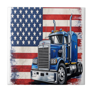 US American Flag Semi Truck Driver Tile