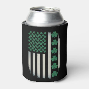 US American Flag Shamrocks St Patricks Day America Can Cooler