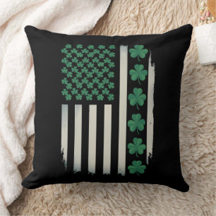 US American Flag Shamrocks St Patricks Day America Cushion