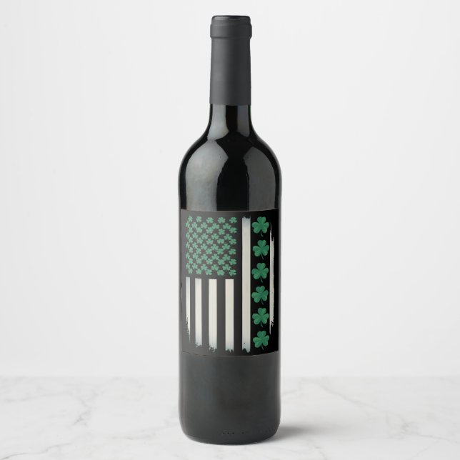 US American Flag Shamrocks St Patricks Day America Wine Label (Front)