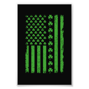 US American Flag Shamrocks St Patricks day Photo Print