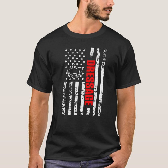 US American Flag Sports Patriotic Dressage Premium T-Shirt (Front)