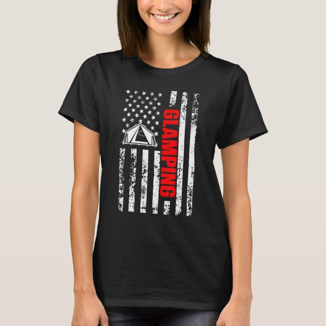 US American Flag Sports Patriotic Glamping T-Shirt (Front)