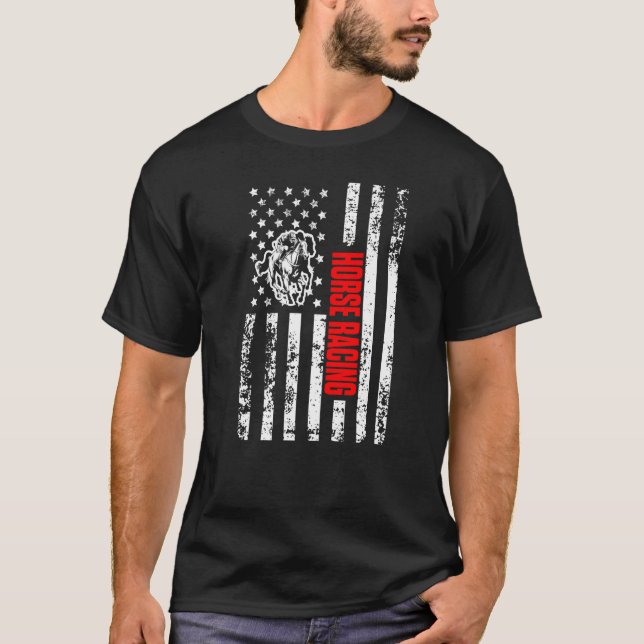 US American Flag Sports Patriotic Horse Racing Pre T-Shirt (Front)