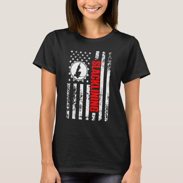 US American Flag Sports Patriotic Slacklining T-Shirt (Front)