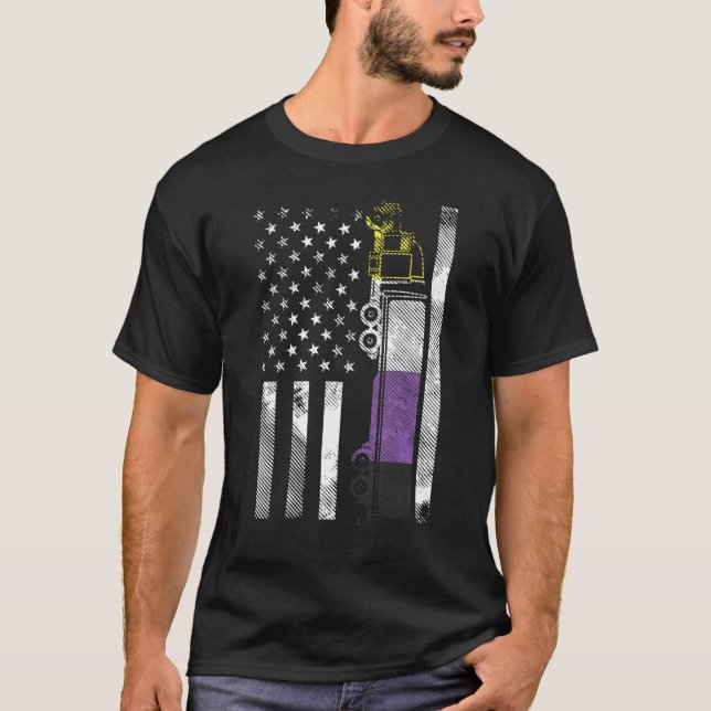 Us American Flag Truck Nonbinary Enby Nb Pride Fla T-Shirt (Front)