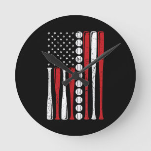 US American Flag Vintage Baseball Flag 4th Of July Round Clock