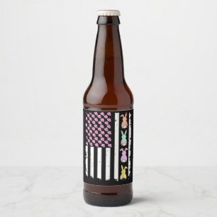 US American Flag with Bunny for Easter Day Beer Bottle Label