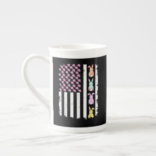 US American Flag with Bunny for Easter Day Bone China Mug