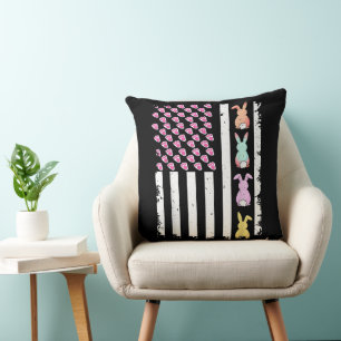 US American Flag with Bunny for Easter Day Cushion