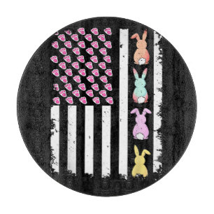 US American Flag with Bunny for Easter Day Cutting Board