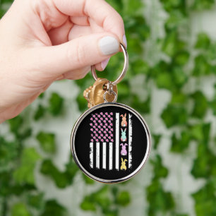 US American Flag with Bunny for Easter Day Key Ring