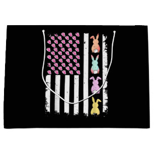 US American Flag with Bunny for Easter Day Large Gift Bag