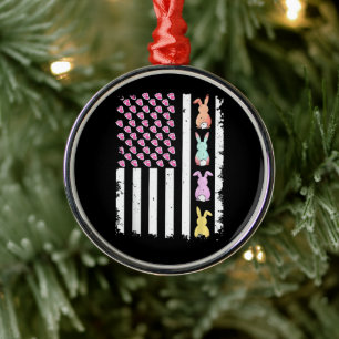 US American Flag with Bunny for Easter Day Metal Tree Decoration