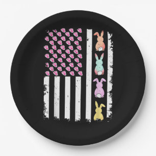 US American Flag with Bunny for Easter Day Paper Plate