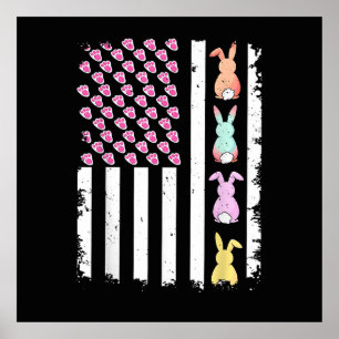 US American Flag with Bunny for Easter Day Poster