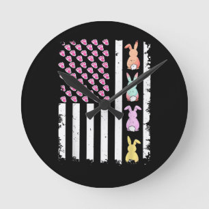 US American Flag with Bunny for Easter Day Round Clock