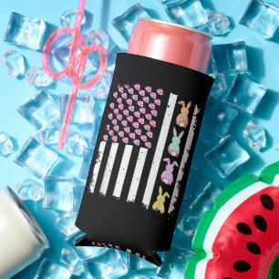 US American Flag with Bunny for Easter Day Seltzer Can Cooler