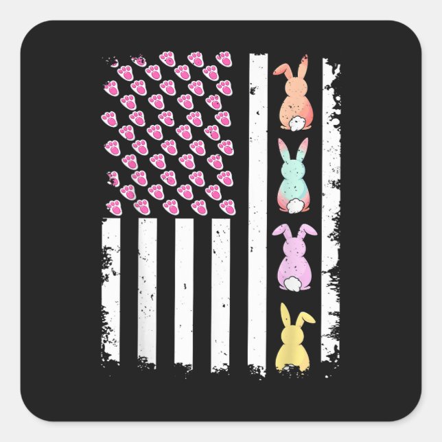 US American Flag with Bunny for Easter Day Square Sticker (Front)