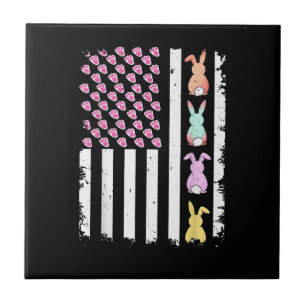 US American Flag with Bunny for Easter Day Tile