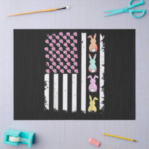 US American Flag with Bunny for Easter Day Tissue Paper