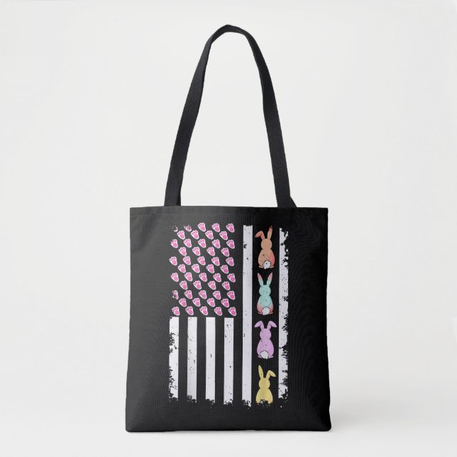 US American Flag with Bunny for Easter Day Tote Bag (Front)
