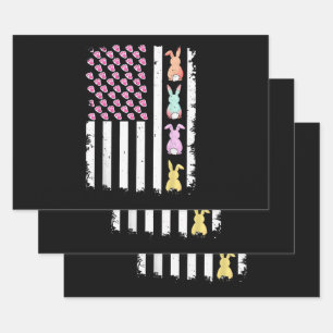 US American Flag with Bunny for Easter Day Wrapping Paper Sheet