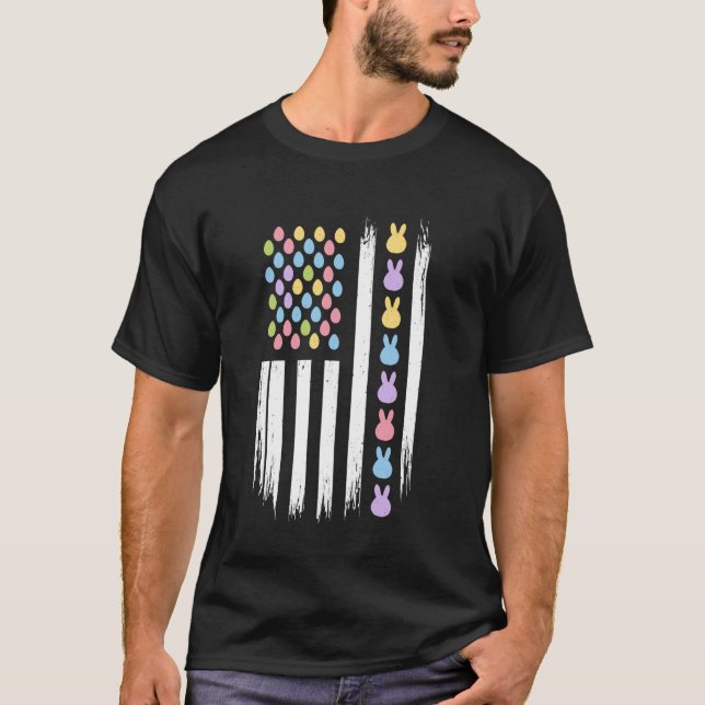 Us American Flag With Easter Bunny For Easter T-Shirt (Front)