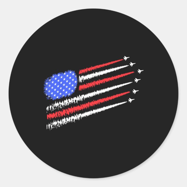 Us American Flag With Fighter Jets For Independenc Classic Round Sticker (Front)