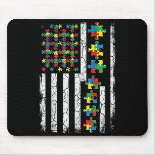 US American Flag with Puzzles for Autism Day Mouse Pad