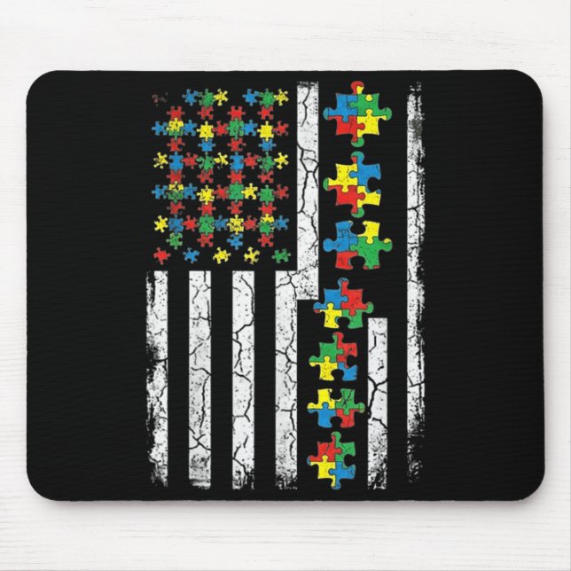 US American Flag with Puzzles for Autism Day Mouse Pad (Front)