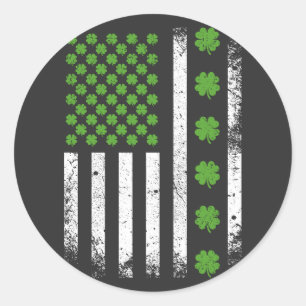 US American flag with shamrocks Classic Round Sticker