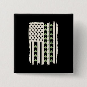 US American Flag With Shamrocks for St Patricks 15 Cm Square Badge