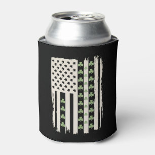 US American Flag With Shamrocks for St Patricks Can Cooler