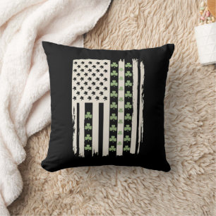 US American Flag With Shamrocks for St Patricks Cushion