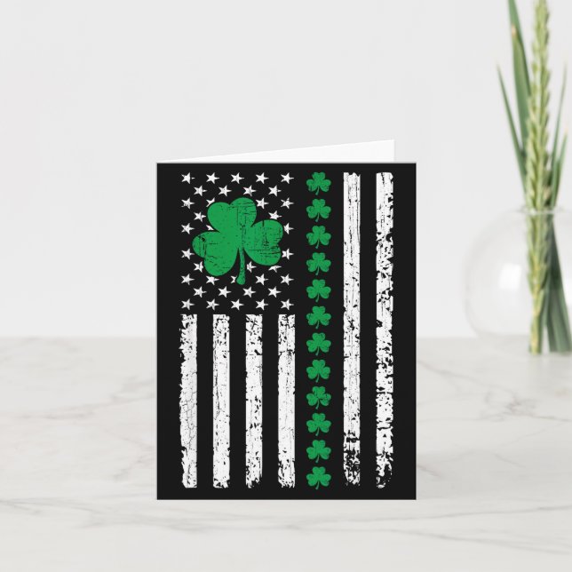 Us american flag with shamrocks for st patricks da card (Front)