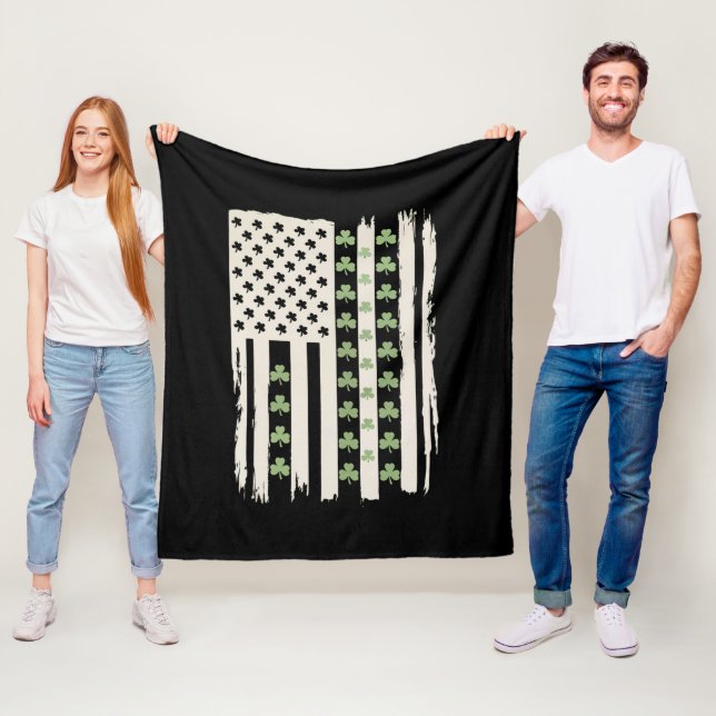 US American Flag With Shamrocks for St Patricks  Fleece Blanket (In Situ)