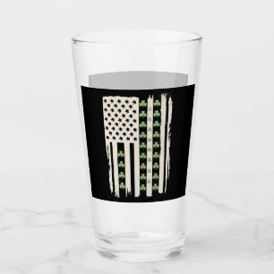 US American Flag With Shamrocks for St Patricks Glass